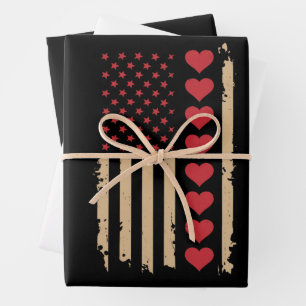 Valentine's Day US Flag Hearts  Wrapping Paper Sheets