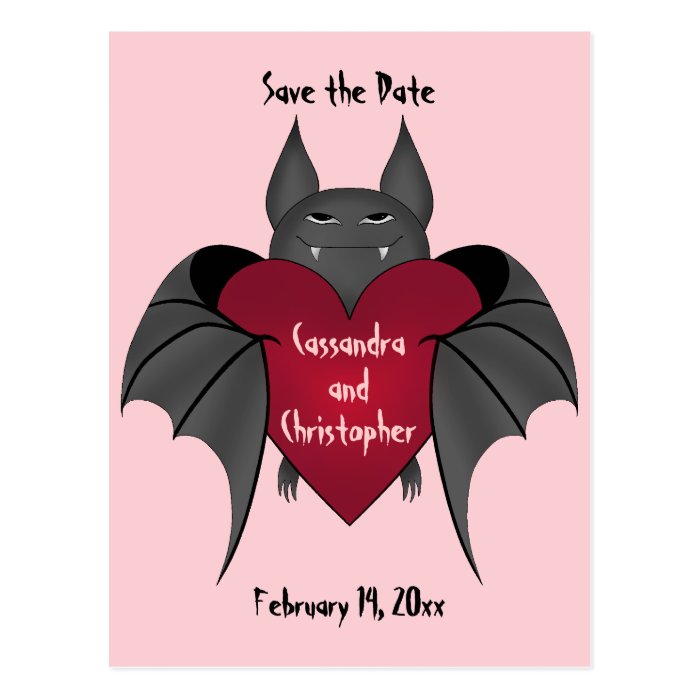 Valentines day vampire bat save the date wedding postcards