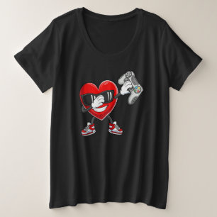 Valentines Day Video Game Dabbing Heart Gamer Boys Plus Size T-Shirt