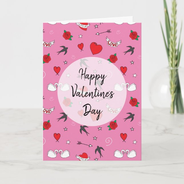 Valentines Day Vintage Cute Pink Personalised Holiday Card (Front)