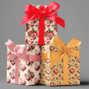 Valentine's Day Vintage Decoupage Heats  Wrapping Paper Sheets