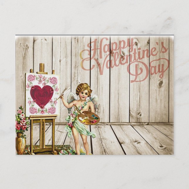 Valentines Day Vintage Flowers Cherub Holiday Postcard (Front)