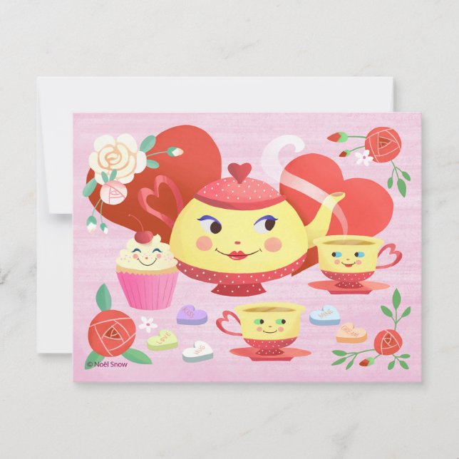 Valentine's Day Vintage Teapot Tea Set Invitation (Front)