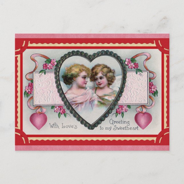 Valentines Day Vintage Victorian Angel Greetings Postcard (Front)