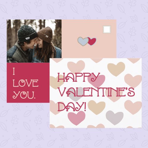 Valentines Day Viva Magenta Hearts and Photo Holiday Postcard