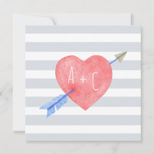Valentine's Day Watercolor Heart Arrow Flat Card