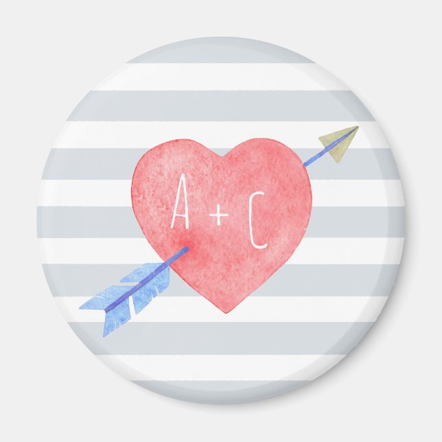 Valentines Day Watercolor Heart Arrow Love Initial Magnet (Front)