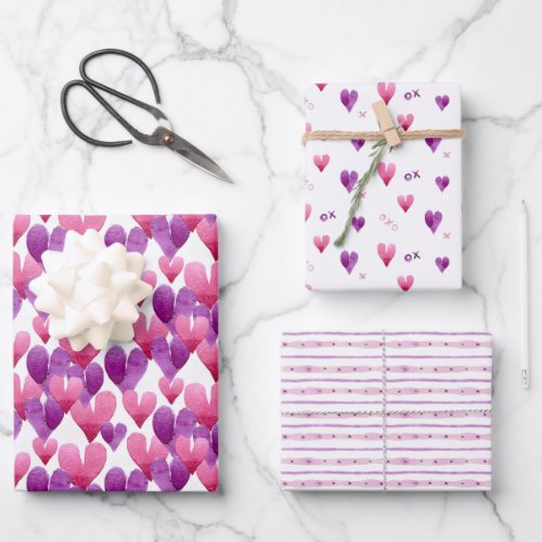 Valentines Day watercolor heart patterned Wrapping Paper Sheets