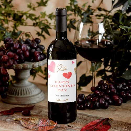 Valentines Day Watercolor Heart Wine Label