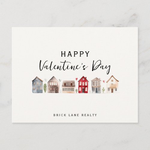 Valentines Day Watercolor Houses Realty Promotion Holiday Postcard