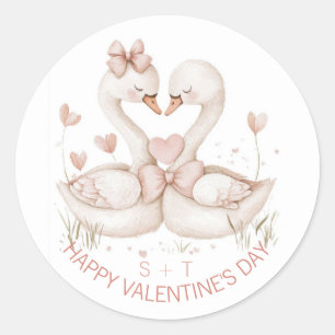 Valentines Day Watercolor Swan Couple Custom Classic Round Sticker
