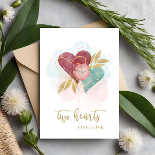 Valentine's Day Watercolor Two Hearts One Love Card