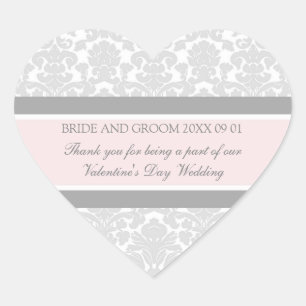 Valentine's Day Wedding Favor Tags Gray Damask