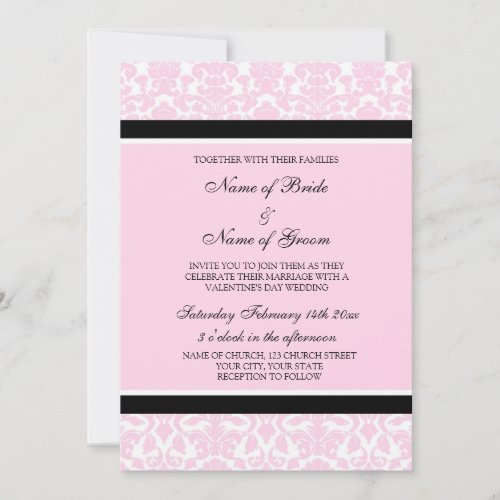 Valentine's Day Wedding Invitations Pink Damask