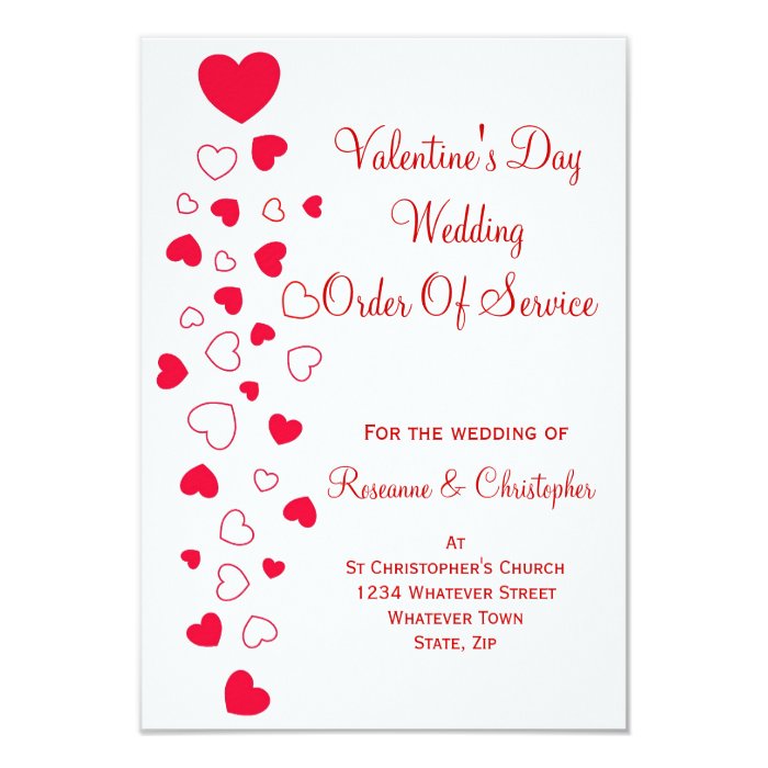 Valentines Day Wedding Order Of Service Card | Zazzle