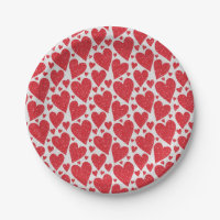 Valentine's Day Wedding Red White Glitter Hearts  Paper Plates