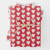 Red & White Hearts Script Love Valentine's Day Wrapping Paper Sheets, Zazzle