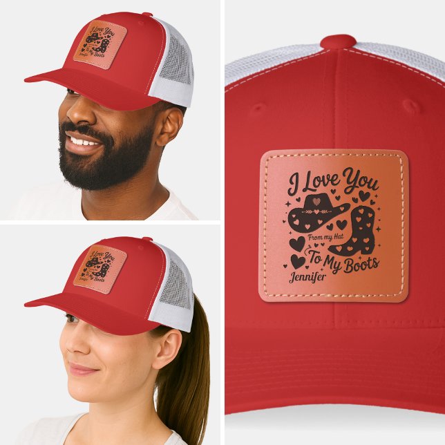 Valentine's Day Western I Love You from My Funny Leather Patch Hat (Valentine's Day cute hearts for her anniversary birthday i love you gifts ideas boho arrow funny)