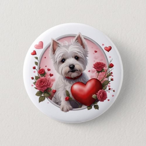 Valentines Day Westie with heart Button
