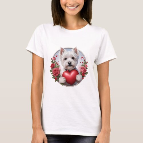 Valentines Day Westie with heart T_Shirt