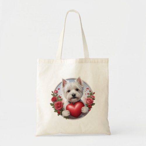 Valentines Day Westie with heart Tote Bag