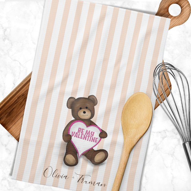 Valentine's Day Whimsical Cute Teddy Bear Kitchen Towel (Be my Valentine's cute kitchen towel.)