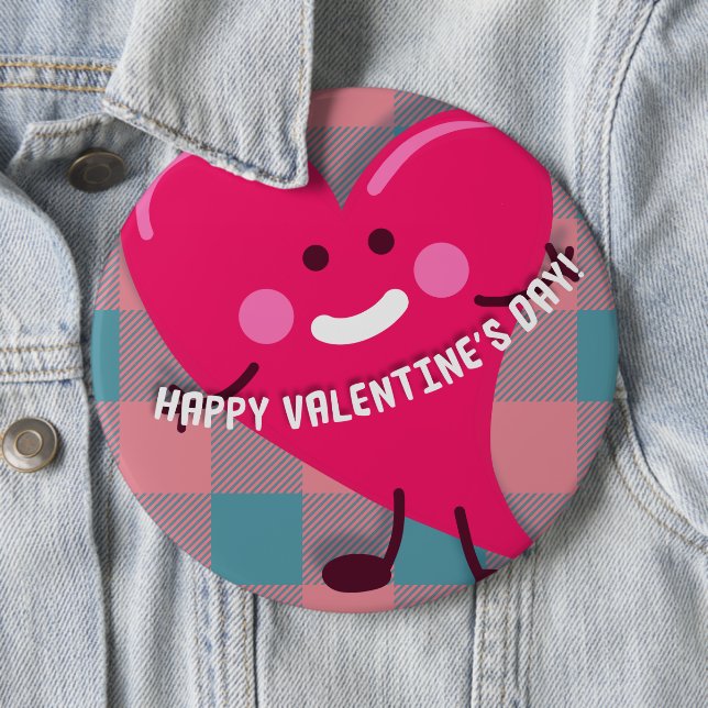 Valentine's Day | Whimsical Heart Character Pinback Button (In Situ)