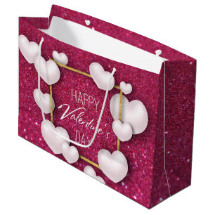 Valentine's Day White Heart Glitter Large Gift Bag