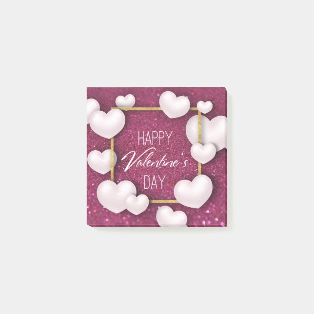 Valentine's Day White Heart Glitter Post-it® Notes (Front)