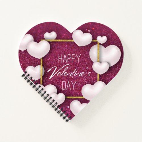 Valentines Day White Heart Glitter Spiral Notebook