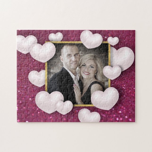 Valentine's Day White Hearts Burgundy Photo Jigsaw Puzzle (Horizontal)