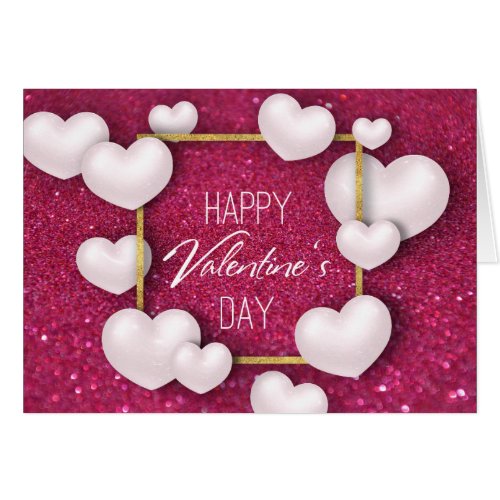 Valentines Day White Hearts Glitter Greeting Card