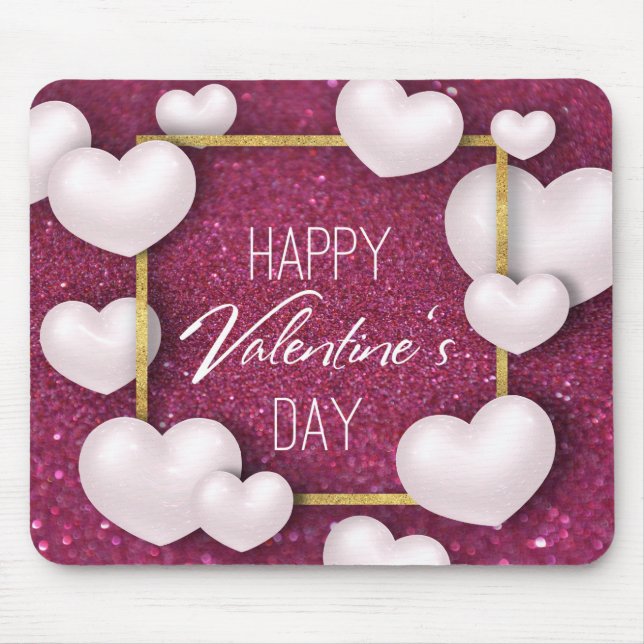 Valentine's Day White Hearts Glitter - Mousepad (Front)