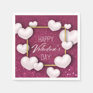 Valentine's Day White Hearts Glitter Paper Napkin