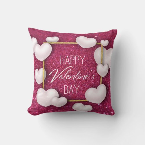 Valentines Day White Hearts Glitter _ Pillow