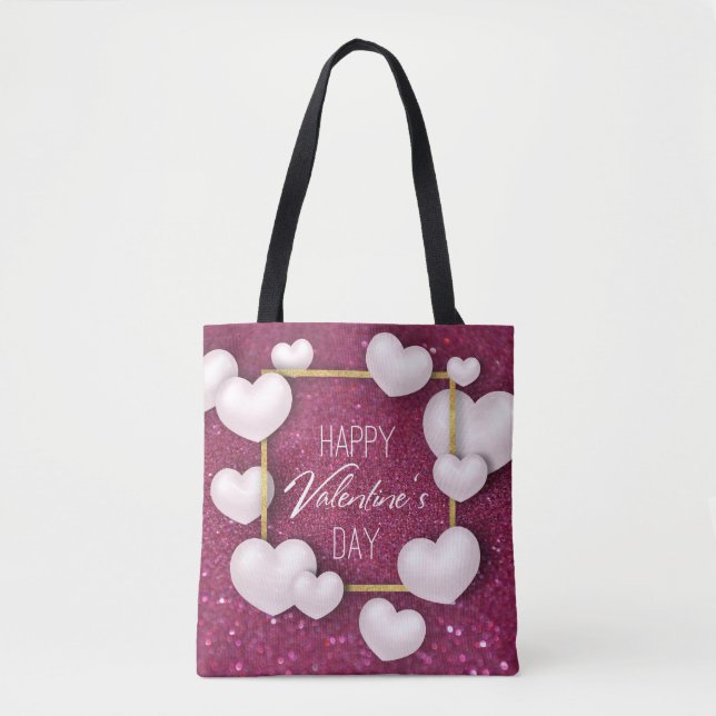 Valentine's Day White Hearts Glitter - Tote Bag (Front)