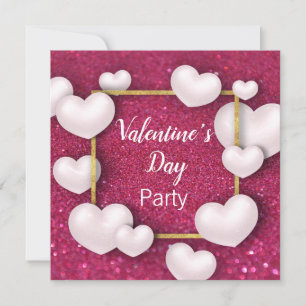 Valentine's Day White Hearts - Party Invitation