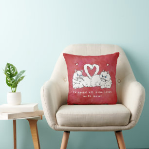 Valentine's Day White Persian Cats with Hearts Throw Pillow