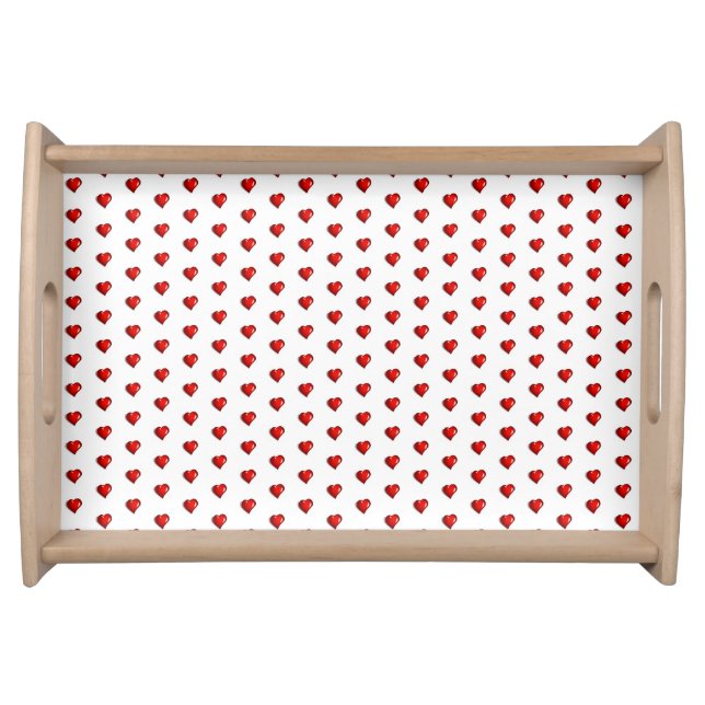 Valentine's Day White Red Hearts Love Serving Tray (Front)