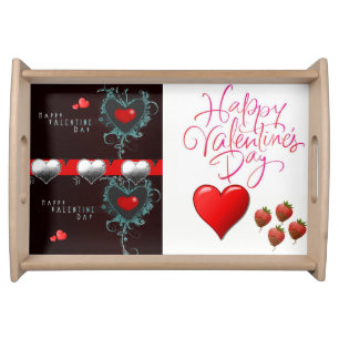 Valentines day white red hearts serving tray