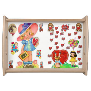 Valentines day white red hearts serving tray