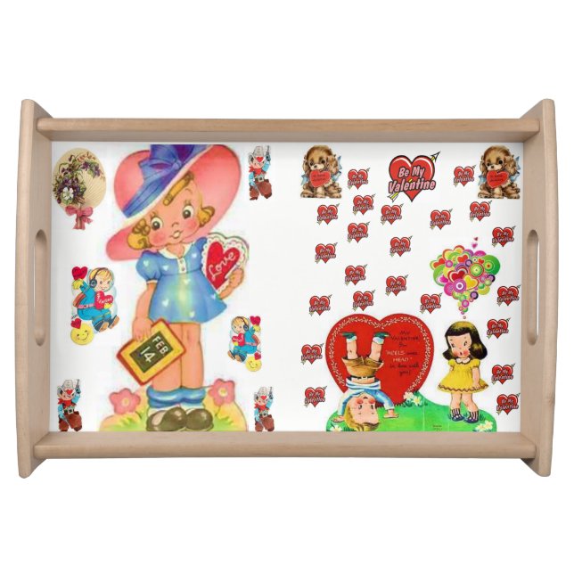 Valentines day white red hearts serving tray (Front)