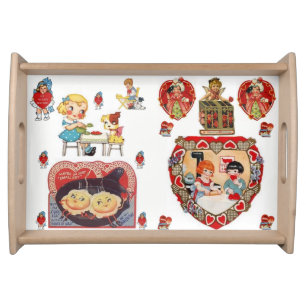 Valentines day white red hearts serving tray