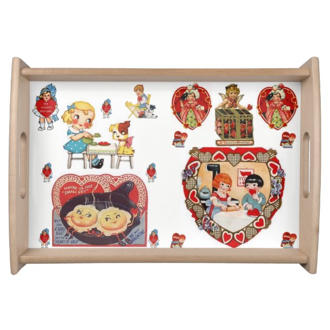 Valentines day white red hearts serving tray (Front)