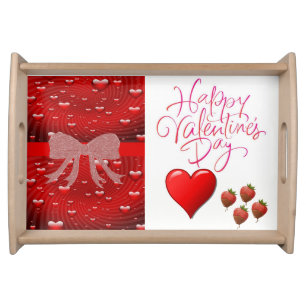 Valentines day white red hearts serving tray