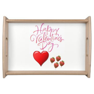 Valentines day white red hearts serving tray