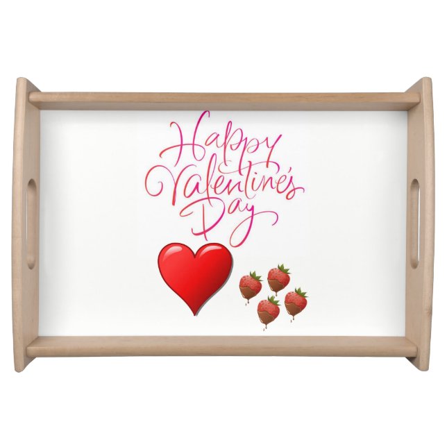 Valentines day white red hearts serving tray (Front)