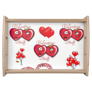 Valentines day white red hearts serving tray
