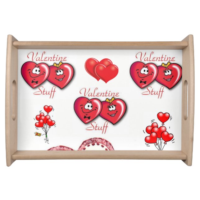 Valentines day white red hearts serving tray (Front)