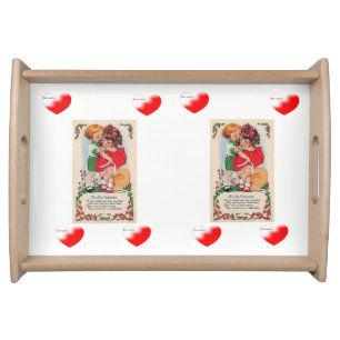 Valentines day white red hearts serving tray